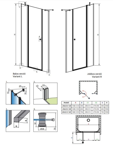 Radaway Eos DWJS II 120B zuhanyajtó 13799454-01L