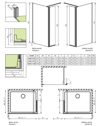 Radaway Eos Walk In II 90J zuhanyfal 13799501-01R