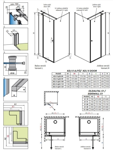 Radaway Eos KDJ II KDJ II 120B szögletes zuhanykabin (NEM komplett termék) 13799424-01L