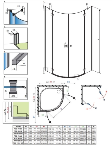 Radaway Torrenta PDD 90x90 íves zuhanykabin 131600-01-01