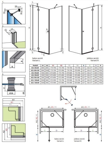 Radaway Torrenta KDJ 80B*100 szögletes zuhanykabin 	132250-01-01L