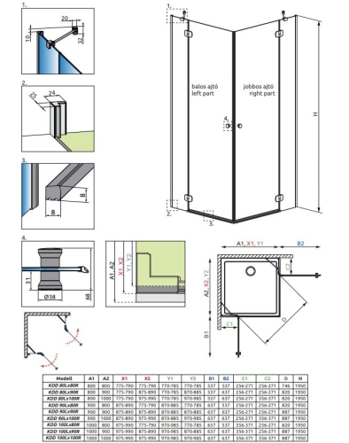 Radaway Torrenta KDD 90B*90J szögletes zuhanykabin 132252-01-01