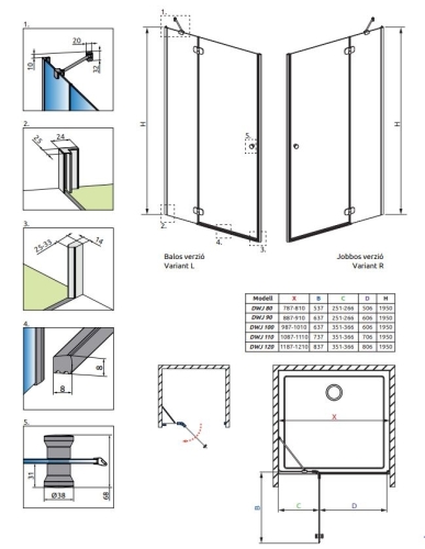 Radaway Torrenta DWJ 80B zuhanyajtó 131910-01-01