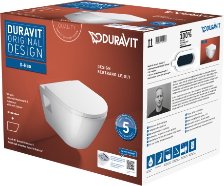 Duravit D-Neo öblítőperem nélküli Duravit Rimless fali wc szett (ülőkével) 45780900A1