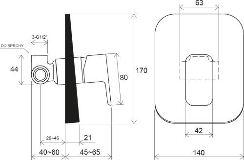 Ravak TD F 062.20, 10° Free black falba süllyesztett csaptelep váltó nélkül, belső egységgel X070157