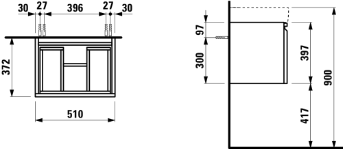 Laufen Pro S alsószekrény 818958 tip. mosdóhoz, matt fehér H4830210954631