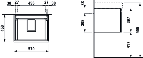 Laufen Pro S alsószekrény 810963 tip. mosdóhoz 1 fiókkal, grafit H4833710964801