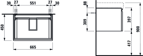 Laufen Pro S alsószekrény 810967 tip. mosdóhoz 1 fiókkal, wenge H4834510964231