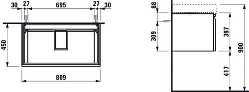 Laufen Pro S alsószekrény 813965 tip. mosdóhoz 1 fiókkal és belső fiókkal, matt fehér H4835020964631