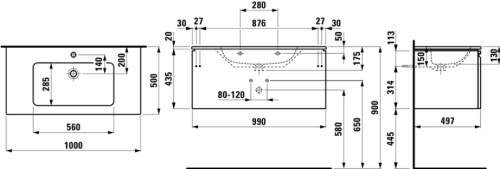 Laufen Pro S alsószekrény mosdóval, matt fehér H8609654631041