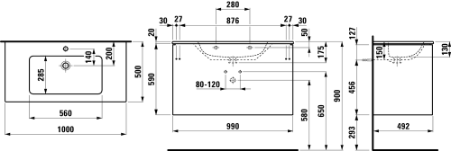 Laufen Pro S alsószekrény mosdóval, matt fehér H8649622601041