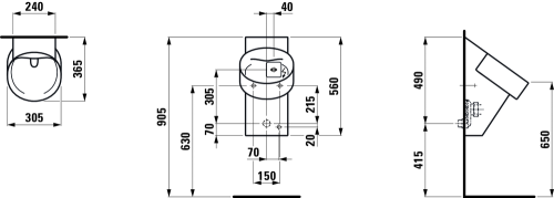 Laufen Val leszívó rendszerű rimless vizelde hálózati öblítésvezérléssel, matt fehér H8402867570001