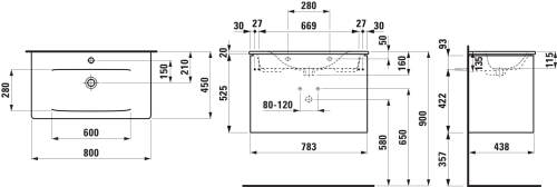 Laufen Palace 80 mosdószekrény mosdóval, Traffic Grey H8607052661041