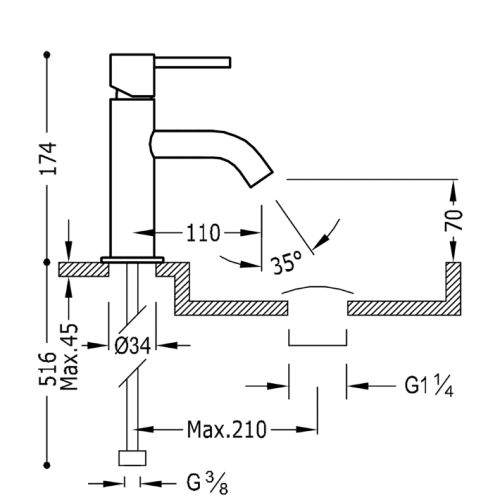 Tres Study Exclusive mosdó csaptelep leeresztő nélkül, steel 26290301AC