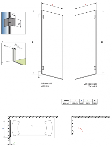 Radaway Carena PND 130J kádparaván, jobbos 1202201-101R