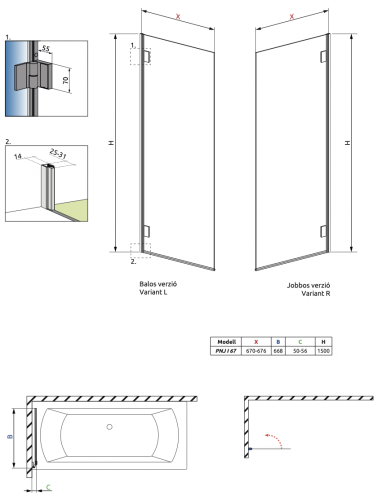 Radaway Carena PND 130B kádparaván, balos 1202201-101L