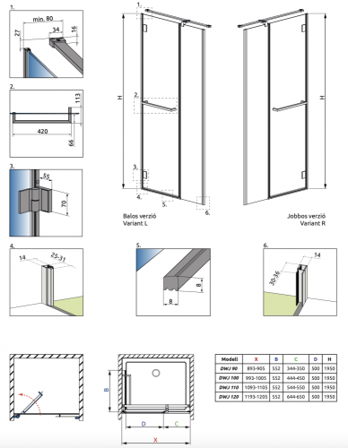 Radaway Carena DWJ 90B zuhanyajtó 134302-01-01NL