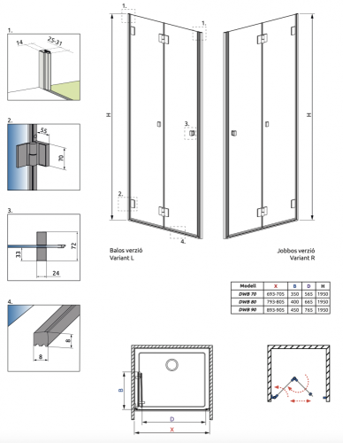 Radaway Carena DWB 70J zuhanyajtó 134582-01-01NR