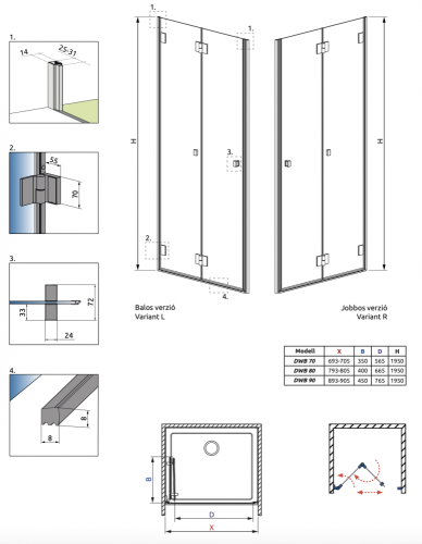 Radaway Carena DWB 80B zuhanyajtó 134512-01-01NL