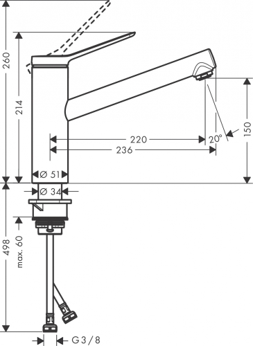 Hansgrohe Zesis M33 Egykaros konyhai csaptelep 140, 1 jet nemesacél felület 74802800