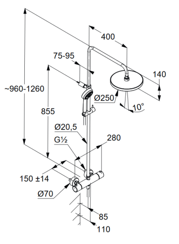 Kludi LUDI LOGO THERMOSTAT DUAL SHOWER SYSTEM zuhanyrendszer matt fekete 6808239-00