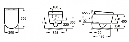 Roca Inspira In-Wash Rimless fali wc ülőkével, fehér A803060001