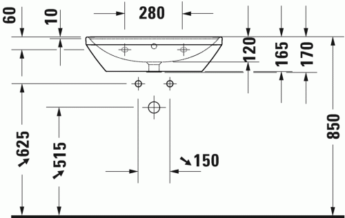 Duravit D-Neo mosdó 65x44 cm csaplyuk nélkül WonderGliss bevonat 23666500601