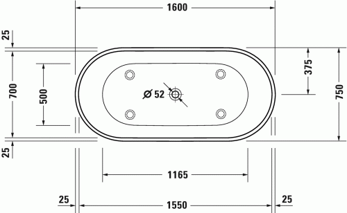 Duravit D-Neo 160x75 cm szabadonálló kád túlfolyó nélkül 700486000000000 (700486)