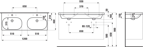 Laufen Lua dupla mosdó 120x46 cm LCC felület H8140814001041