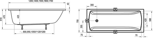 Ravak Classic II 150x70 cm egyenes akrilkád CC31000000