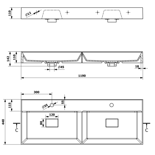 Sapho GODIVA 119x44cm öntöttmárvány mosdó, fehér GU119