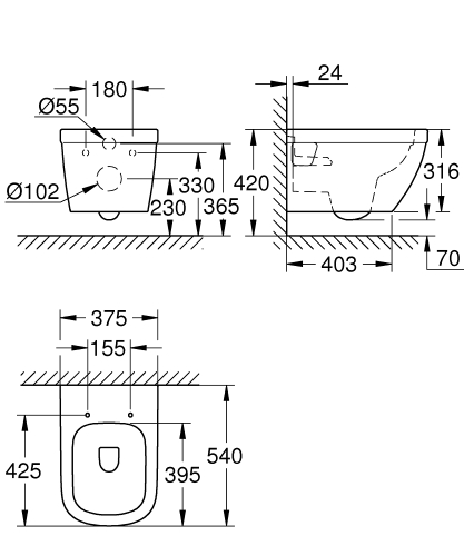 Grohe Euro Ceramic perem nélküli fali wc 39538000