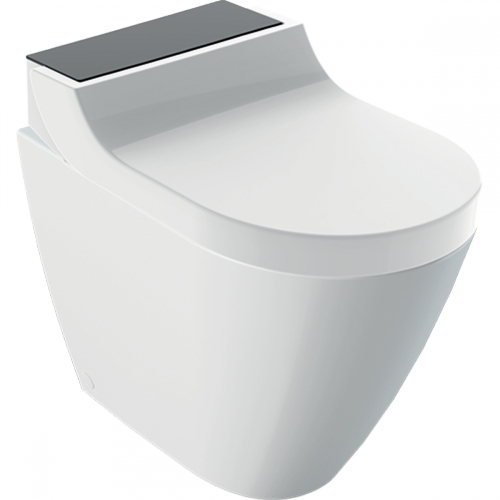 Geberit AquaClean Tuma Comfort álló WC komplett higiéniai berendezés, falhoz illeszthető fekete üveg 146.310.SJ.1