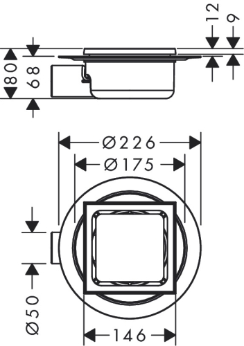 Hansgrohe RainDrain Spot Folyóka 150/150 rostély, rozsdamentes acél 56055800