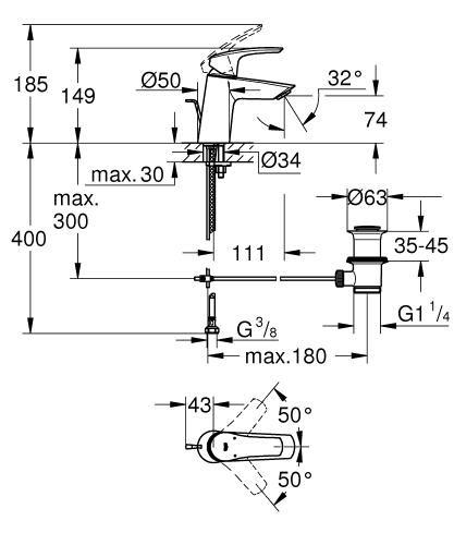 Grohe Eurosmart mosdó csaptelep S-es méret 23965003