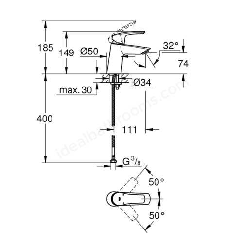 Grohe Eurosmart mosdó csaptelep S-es méret leeresztő nélkül 23967003