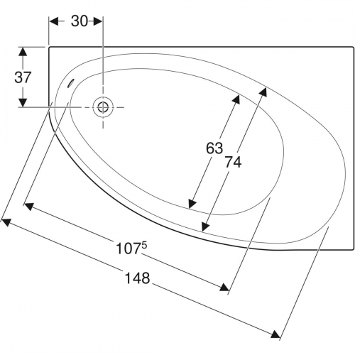 Geberit Selnova aszimmetrikus fürdőkád lábakkal 160x100 cm 554.275.01.1