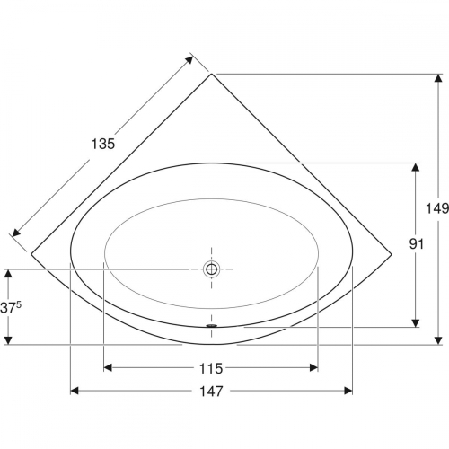 Geberit Selnova sarokfürdőkád lábakkal 135x135 cm 554.287.01.1