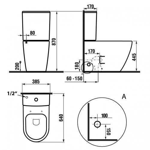 Sapho TURKU RIMLESS monoblokkos WC duálgombos öblítőmechanikával, fehér PC104WR