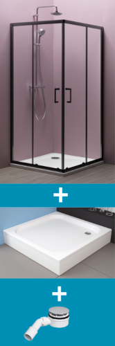 Kolpa-San Eco Quat TKK 80x80 cm szögletes zuhanykabin matt fekete+ Trin előlapos zuhanytálca + szifon