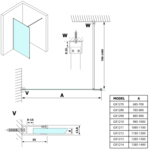 Sapho GELCO VARIO 90 Walk-In zuhanyfal, transzparent üveg GX1290