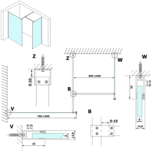 Sapho GELCO VARIO 140 Walk-In zuhanyfal, transzparent üveg GX1214