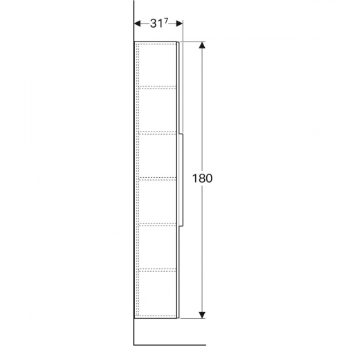 Geberit iCon magas szekrény egy ajtóval, 36x180x31.7cm, magasfényű lakkozott fehér 840000000