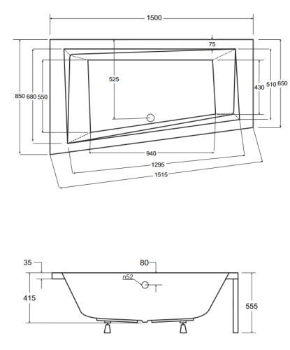 Besco Intima 150x85 cm aszimmetrikus kád balos WAIT-150-NL