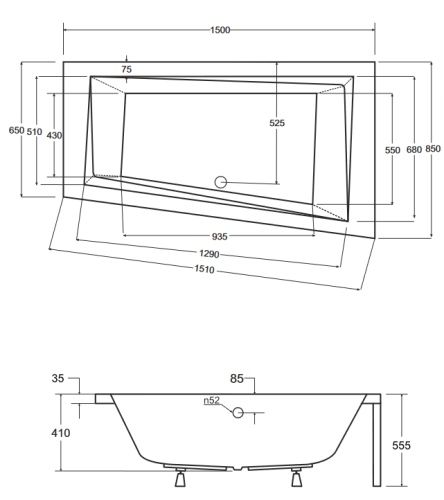 Besco Intima 150x85 cm aszimmetrikus kád jobbos WAIT-150-NP