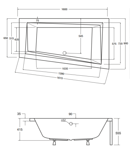 Besco Intima 160x90 cm aszimmetrikus kád jobbos WAIT-160-NP