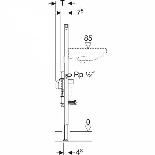 Geberit Duofix mosdó szerelőelem, 112 cm, álló csaptelephez, két vízmérő egységgel, elzárószelep és csatlakozó t-idom 111.473.00.1