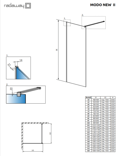 Radaway Modo New Gold II 55 Walk-in zuhanyfal, arany szín 389055-09-01