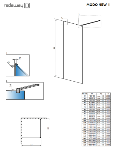 Radaway Modo New Gold II 85 Walk-in zuhanyfal, arany szín 389085-09-01
