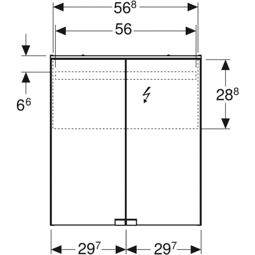 Geberit Option Basic tükrös szekrény világítással, két ajtóval, 60x67.5x14cm, matt lakkozott fehér/ajtók, kívül-belül tükör, világítás, 1430 lumen 500.273.00.1